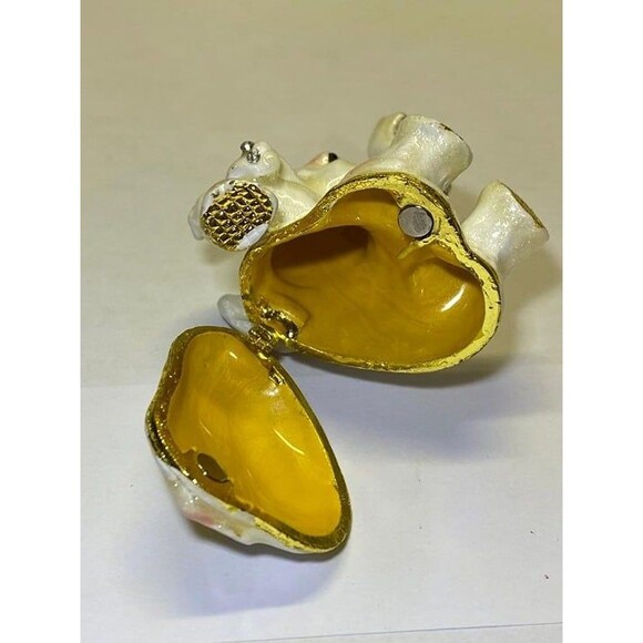 Elephant White Hinged Trinket Box Collectible Enamel Crystals Gold Tone Cute - Picture 5 of 9